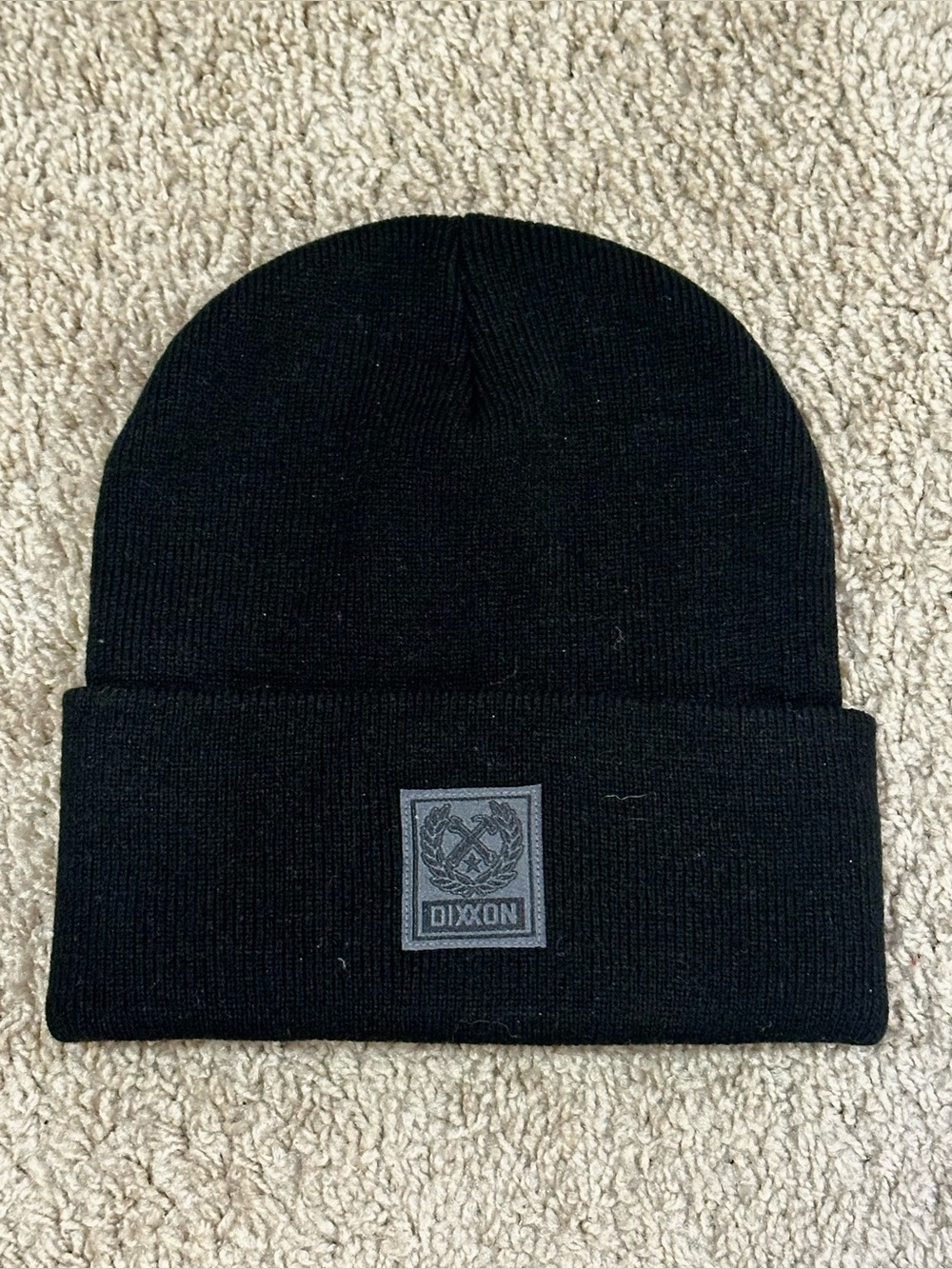 DIXXON Black Knit Cuffed Beanie with Logo Patch